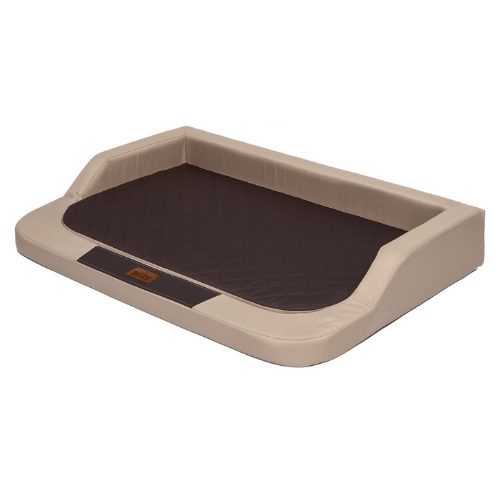 Culcus ortopedic pentru caini, BJIRD, 94x62cm, cu saltea din spuma poliuretanica si 3cm spuma memory, bej cu brown