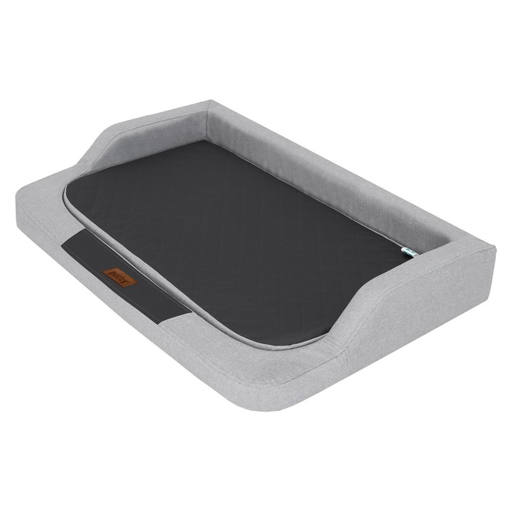 Culcus ortopedic pentru caini, BJIRD, 120x80cm, 3cm spuma memory, Ekolen, gri cu saltea neagra