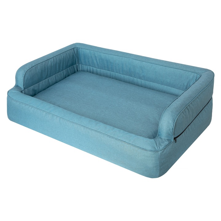 Culcus pentru caini BJIRD, model Paradise Ekolen, 117x79cm, impermeabil, cu perne inalte, albastru