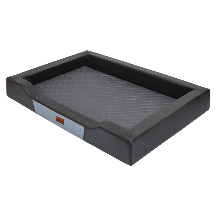 Culcus pentru caini BJIRD, Deluxe, 75x50cm, waterproof, negru eco-piele, cu saltea detasabila