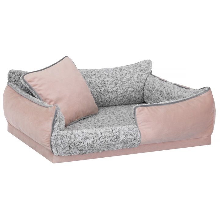 Culcus pentru caini, BJIRD, Porto, material Velvet, cu perna, antiderapant, 70x50x22 cm, roz somon