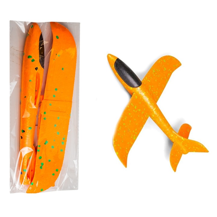 Avion din polistiren, 24x22x2.5 cm, albastru/verde/rosu/portocaliu, lansare manuală