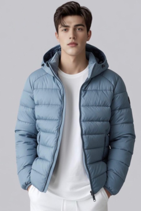 Geaca de iarna cu gluga detasabila, albastru deschis, Albastru deschis