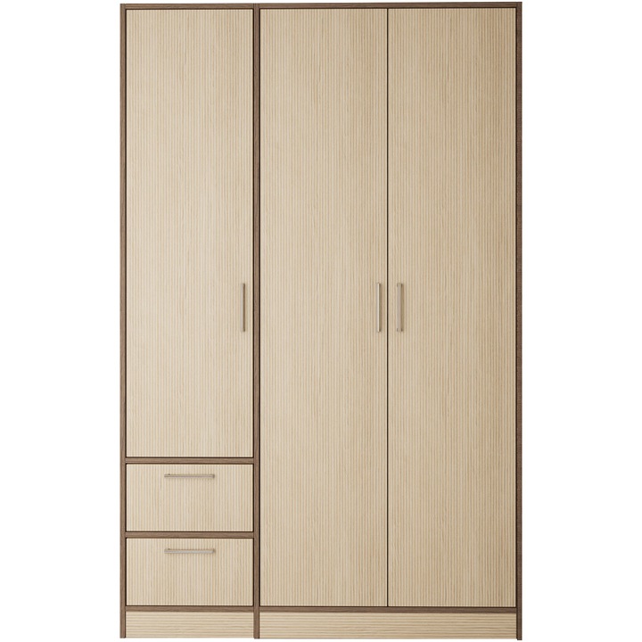 Dulap/Dressing Irim Nova, 150x50x208 cm, 3 usi,2 sertare, culoare Stejar, Nuc, stil modern-natural