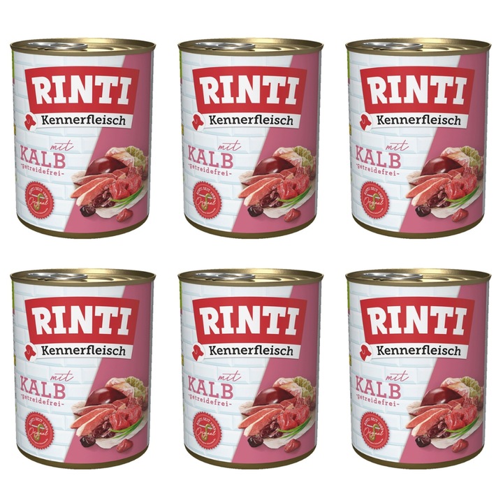 Rinti hrana umeda pentru caini, cielecina, set 6 x 800g, fara aditivi artificiali, 25% carne