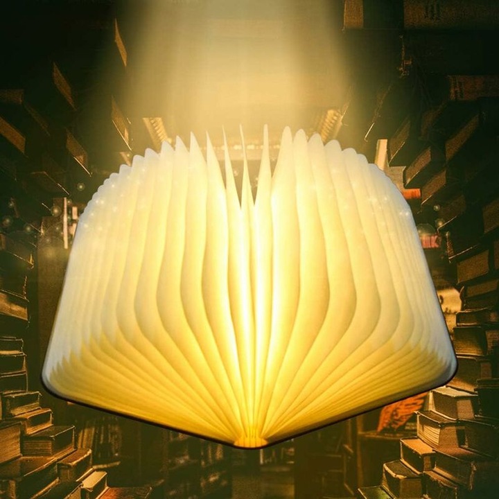 Lampa de citit, LED, 1700mAh, 600 Lumen, din lemn, portabila, reincarcabila USB, design creativ