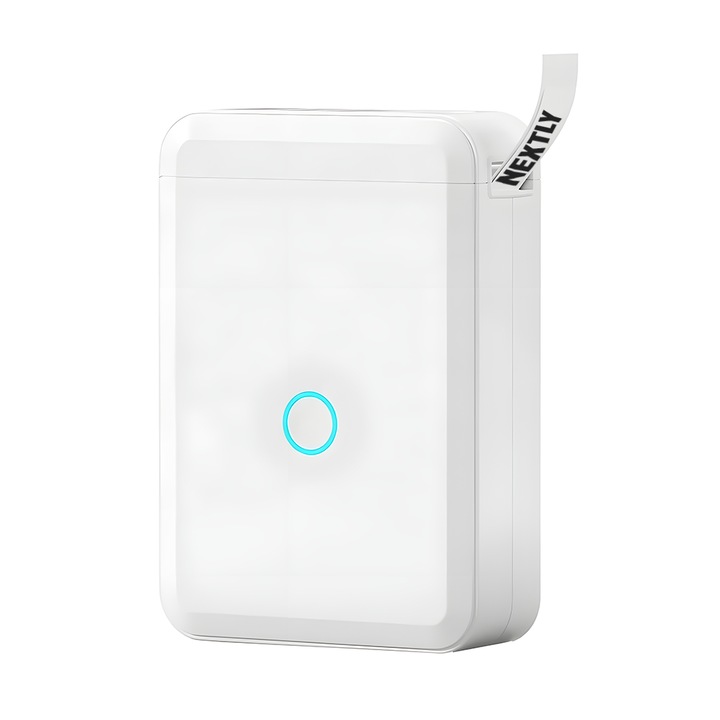 Mini imprimanta termica de etichete NEXTLY, portabila, conectare Bluetooth, aplicatie, tehnologie termica, 203dpi, incarcare USB, 10x7.6cm, alb