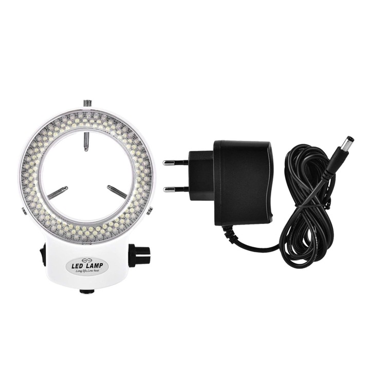 Lampa cu LED in forma de inel 144 LED, iluminare ajustabila, pentru microscop stereo, 64mm diametru interior, 92mm diametru exterior