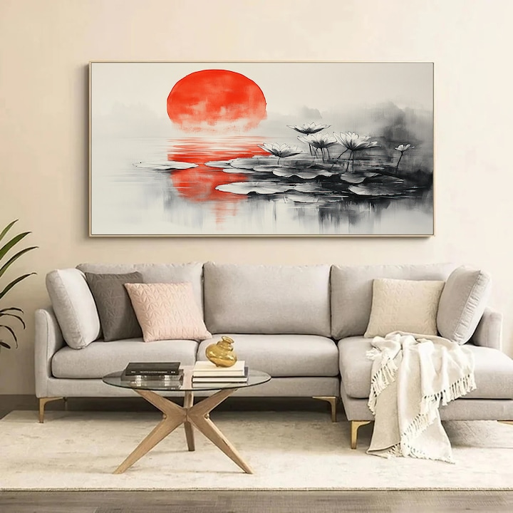 Tablou Peisaj - Rasarit in Armonie - 30 x 50 cm, tablou peisaj premium, decor pentru living, dormitor, birou sau hol, cadou inspirat, tablou modern, sasiu lemn, Vizio Tablouri Canvas®