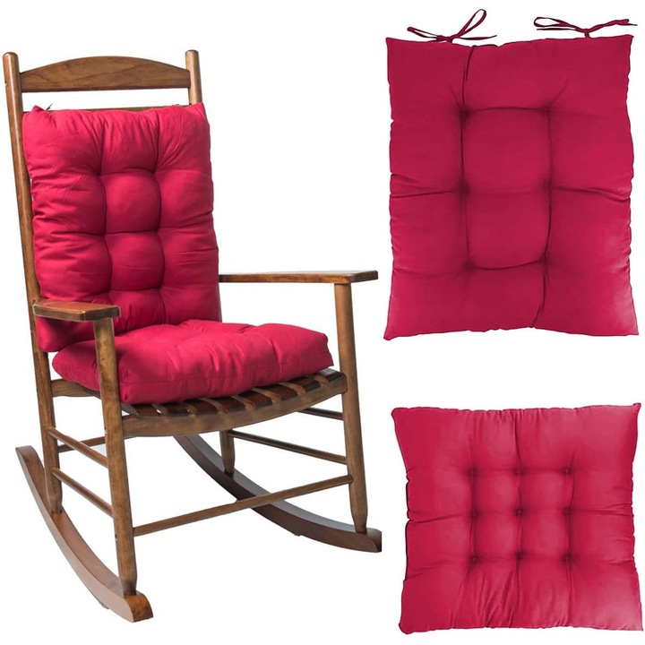 Hintaszék párnaszett, ülő- és háttámlapárnák, piros, 17x17x3in, 17x21x3in