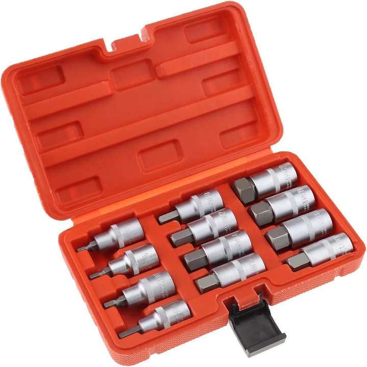 Set de 12 chei hexagonale 1/2", Cr-V, lungime 55 mm, cu carcasa de depozitare