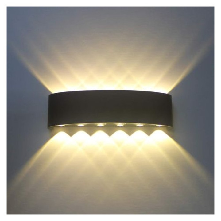 Модерна LED аплика 12W, черна, размери 32x9x6см, топла светлина