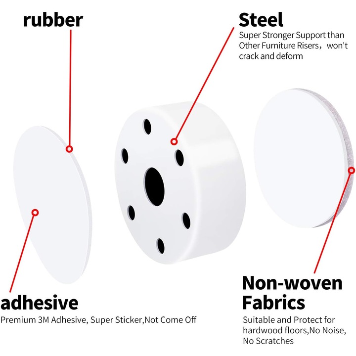 Riser mobilier set 4 bucati, 3cm inaltime, 6cm diametru, otel carbon