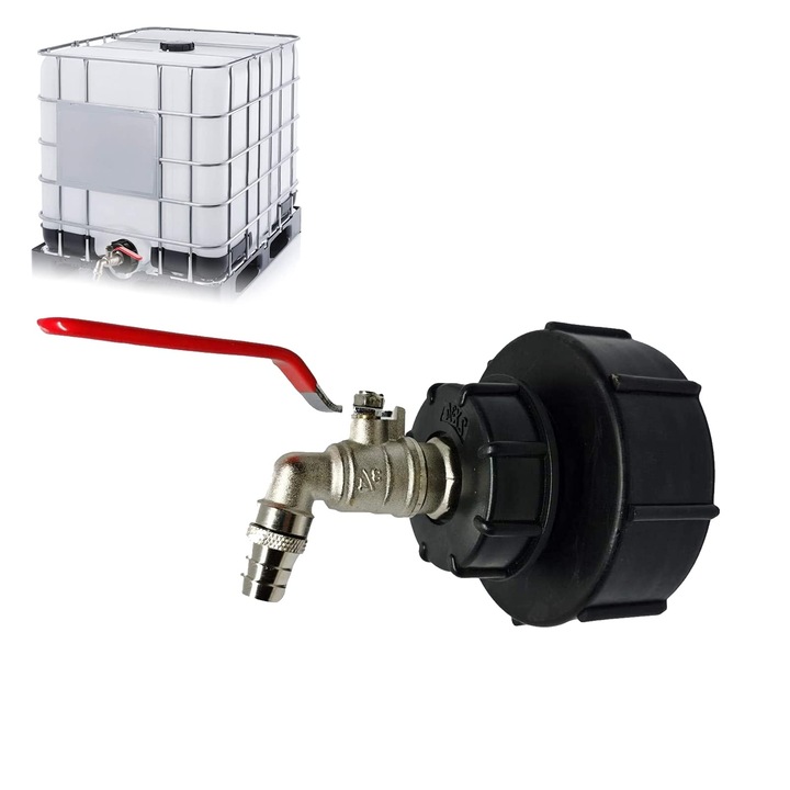 IBC csap, hordó adapter, durva menet, piros fogantyú, külső
