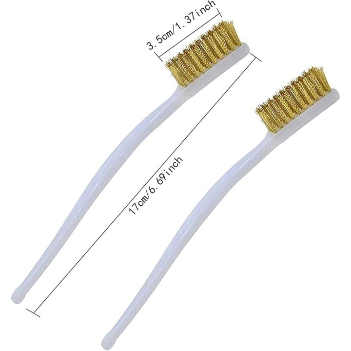 Set de perii metalice, 6 bucati, cu maner curbat din plastic, aurii, 1.5x3.5x17cm