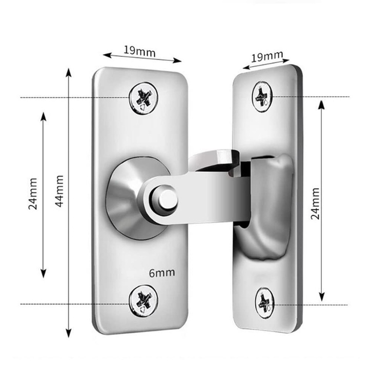 Rozsdamentes acél retesz, 90 fokos szögű kialakítás, ajtókhoz és vasalatokhoz, ezüst, könnyen telepíthető készlet