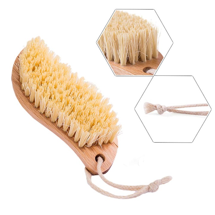 Perie de curatare din lemn de fag, 13x4.6x3.8cm, antibacteriana, ergonomica, pentru bucatarie si baie