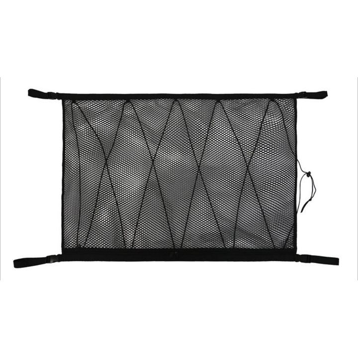 Plasa de depozitare auto, 90x65cm, neagra, cu fermoar si carlige pentru scaune, set organizator pentru SUV-uri, jeepuri, furgonete