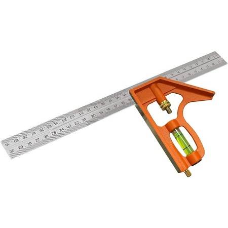 Cap Ruler For Part Size Ruler combinat 300mm, zinc alloy, cap ajustabil, unghiuri 45/90 grade ...