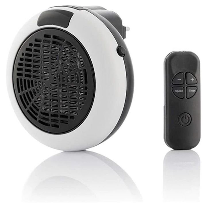 Aeroterma ceramica, 600W, cu termostat ajustabil, temporizator, control de la distanta, alb, 14x14x11cm