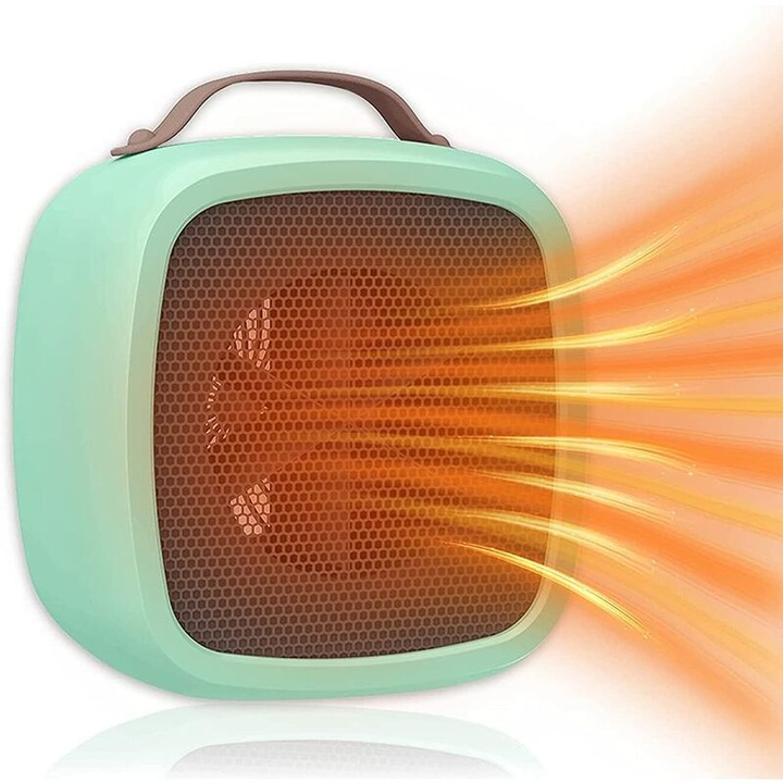 Hordozható hősugárzó, 500W, zöld, mini kerámia ventilátorral