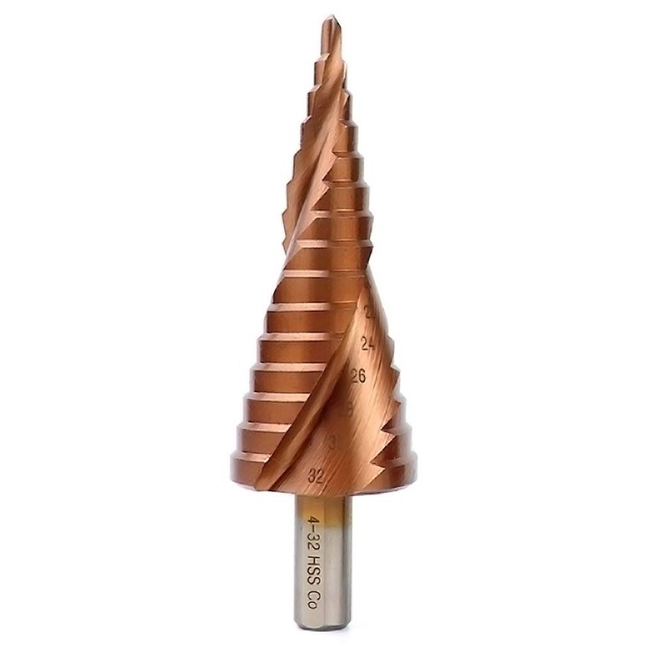 Set burghie treptate M35 HSS 4-32 mm, 15 dimensiuni, din otel rapid, cu manson triangular