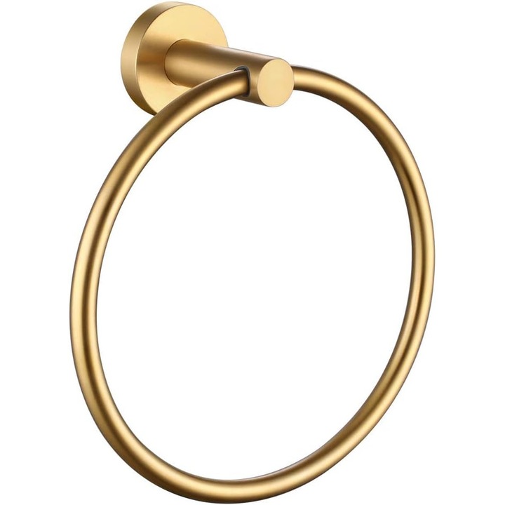 Suport prosoape de maini rotund, inox SUS 304, finisaj auriu periat, montare pe perete