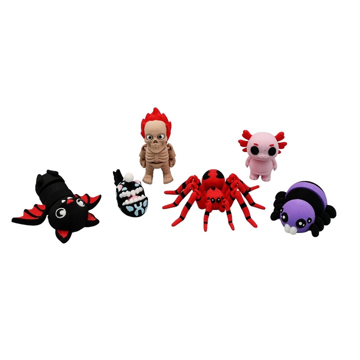 Set de 6 figurine printate 3D Spooky Creatures, PrintForge®, modele articulate, fabricate din PLA, fara BPA, Multicolor