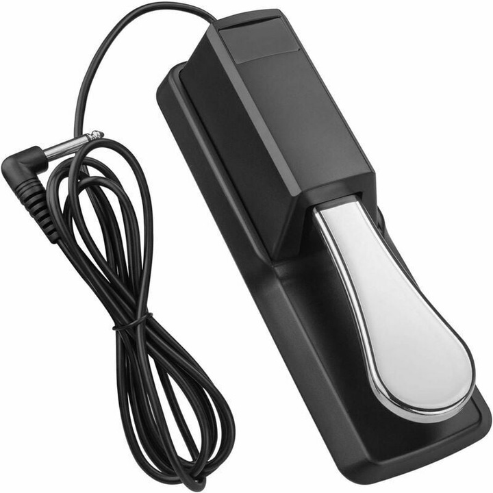 Pedala de sustinere universala pentru claviaturi, 190 cm cablu, metal cromat, negru, 23x7.5x5.8 cm