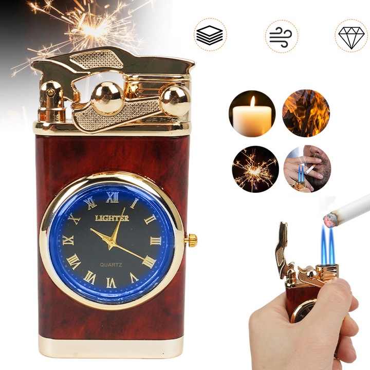 Bricheta Portabila Din Metal, Rezistenta La Vant Cu Flacara Jet, Cadran Luminos Real, Brichete Cu Flacara Reglabil, Bricheta Reincarcabila Cu Butan Pentru Exterior Si Interior, Cadouri Pentru Barbati