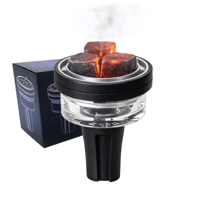 Creuzet pentru Narghilea din sticla 2AMNOVA cu HMD, Sticla Borosilicata, Picior din Silicon, Aluminiu, 125 mm, 95 mm, Compatibil cu Majoritatea Narghilelelor