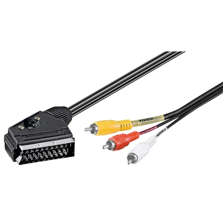 АудиоВидео Кабел 2м SCART мъжки - 3x RCA мъжки с превключвател IN/OUT