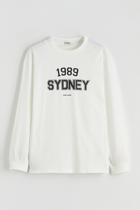 LC WAIKIKI, Bluza din bumbac cu imprimeu text, 134-140 CM, Negru/Alb murdar