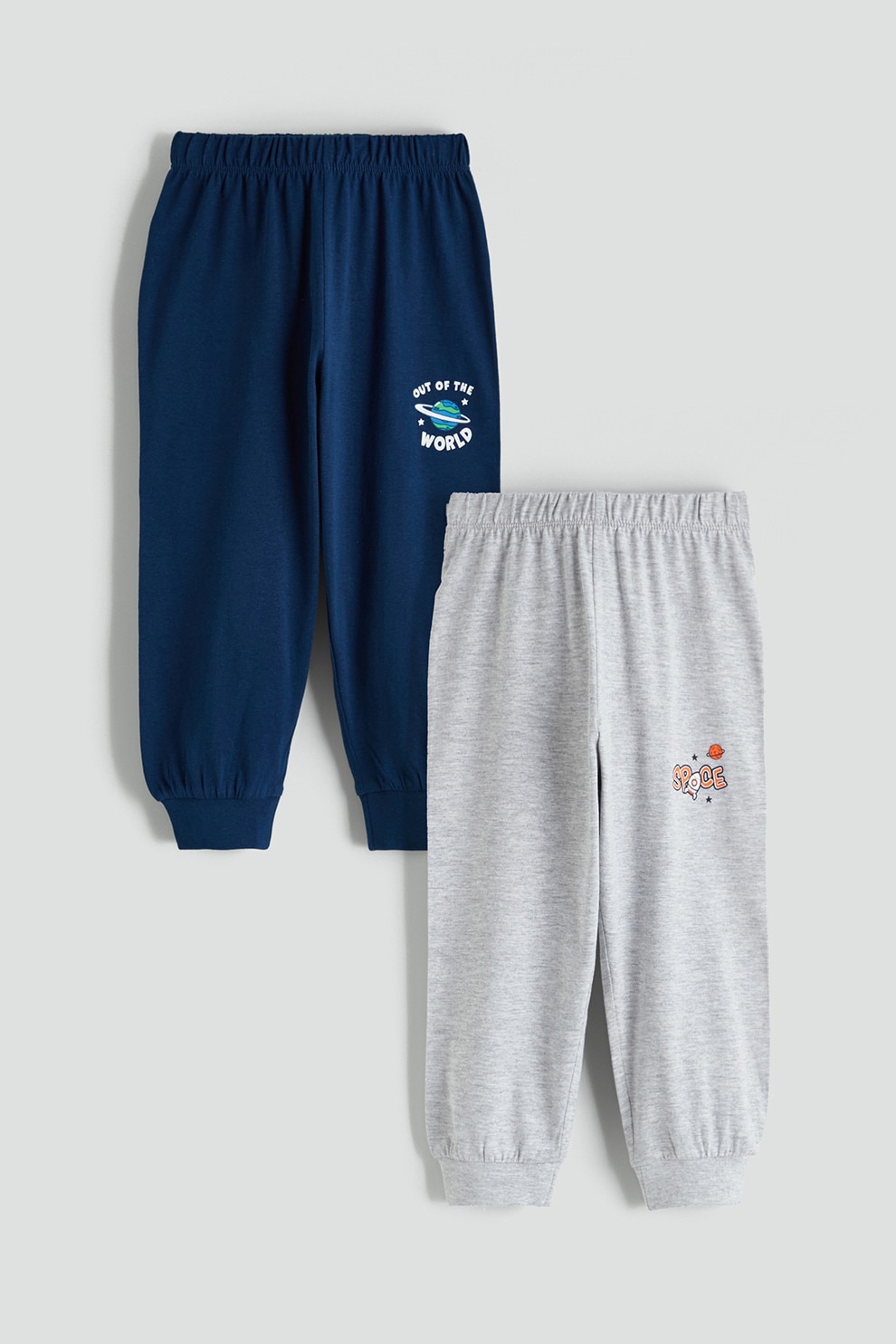 LC WAIKIKI, Set pantaloni de pijama din amestec de bumbac - 2 piese, Gri deschis melange, Bleumarin, 110-116 CM