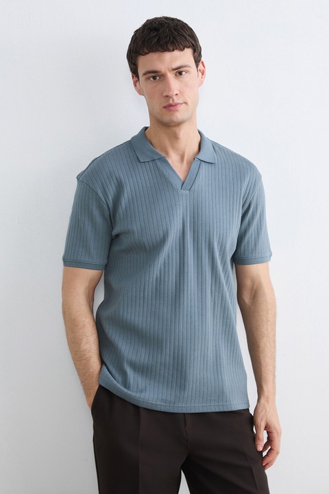 LC WAIKIKI, Tricou polo regular fit cu decupaj in V, Gri inchis