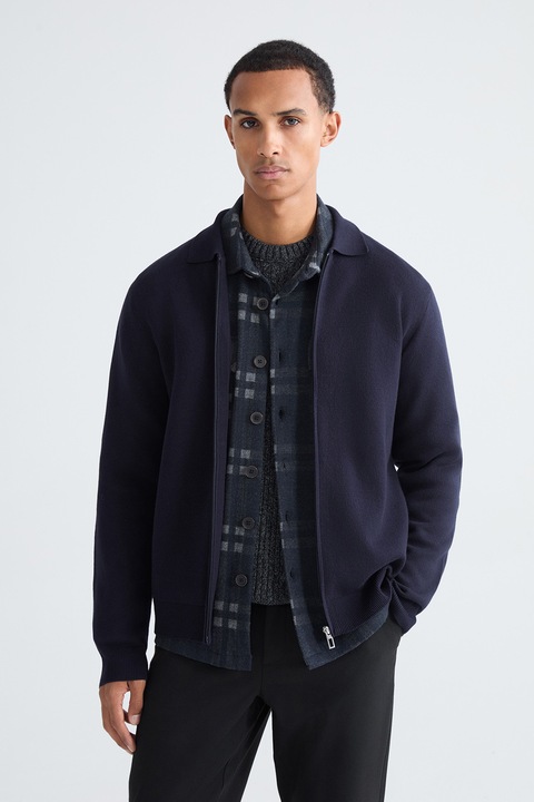 LC WAIKIKI, Cardigan uni cu guler si fermoar, Bleumarin, M