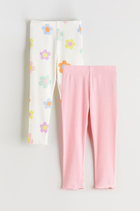 LC WAIKIKI, Set de pantaloni din amestec de bumbac - 2 piese, Alb/Roz