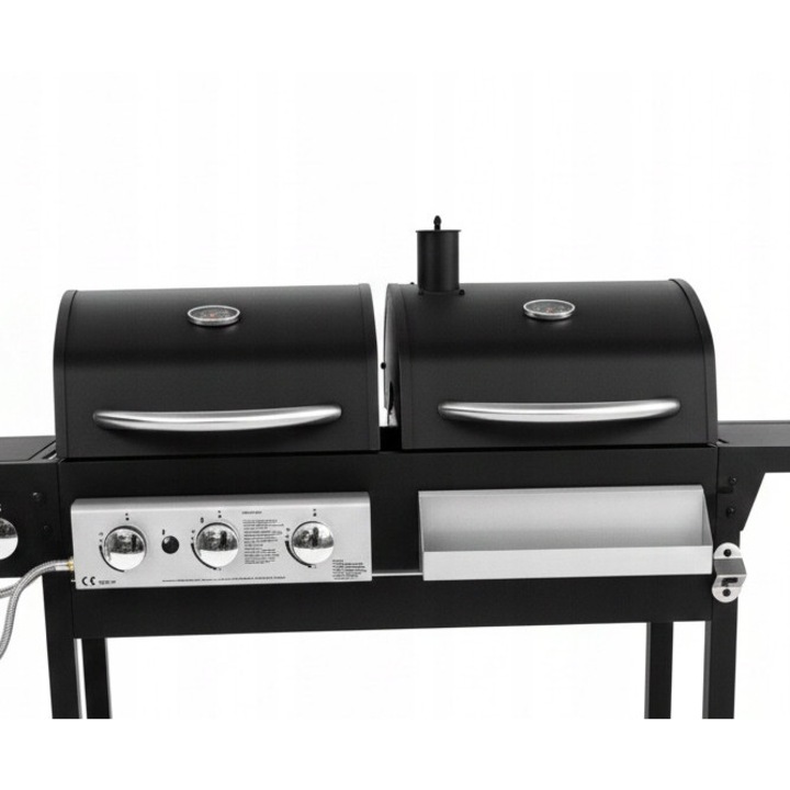 Grill combinat gaz si carbune El Fuego 3+1, 9,35 kW, 2 zone de gatire, 166x118x57cm