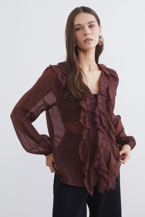 LC WAIKIKI, Bluza din amestec de lyocell cu volane, Maro cognac