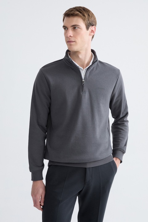 LC WAIKIKI, Bluza de trening cu fenta scurta cu fermoar, Gri inchis