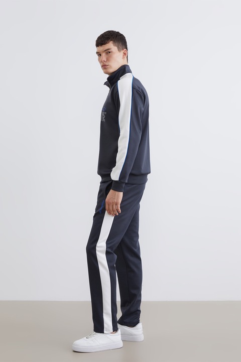 LC WAIKIKI, Pantaloni de trening cu croiala dreapta si banda laterala contrastanta, Alb/Gri inchis