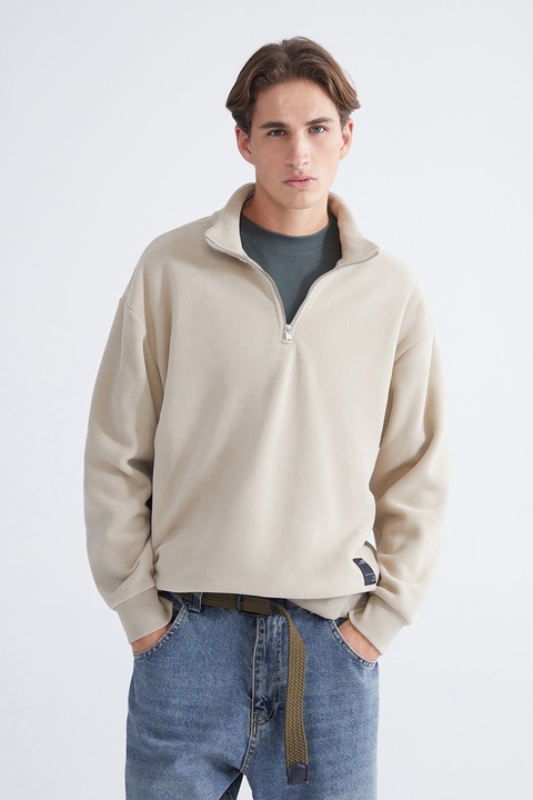 LC WAIKIKI, Bluza de trening cu maneci cazute si model uni, Bej deschis