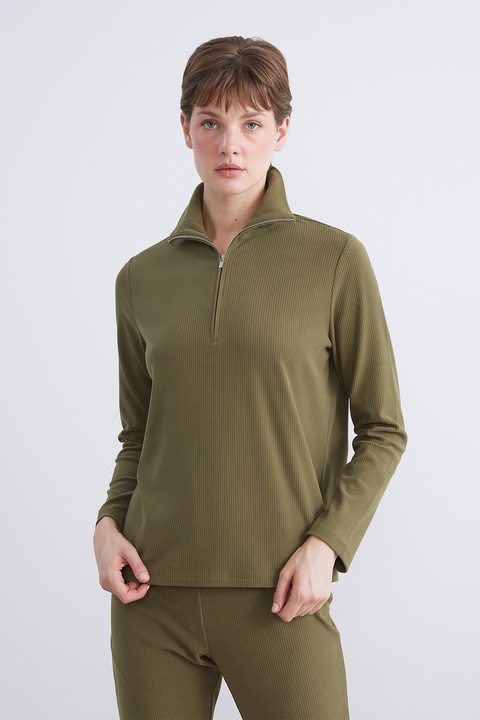 LC WAIKIKI, Bluza de trening cu fenta cu fermoar, Kaki