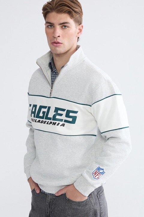 LC WAIKIKI, Bluza de trenin cu imprimeu Philadelphia Eagles, Gri deschis/Alb murdar