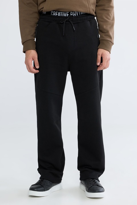 LC WAIKIKI, Pantaloni de trening din amestec de bumbac cu snur, Negru, S