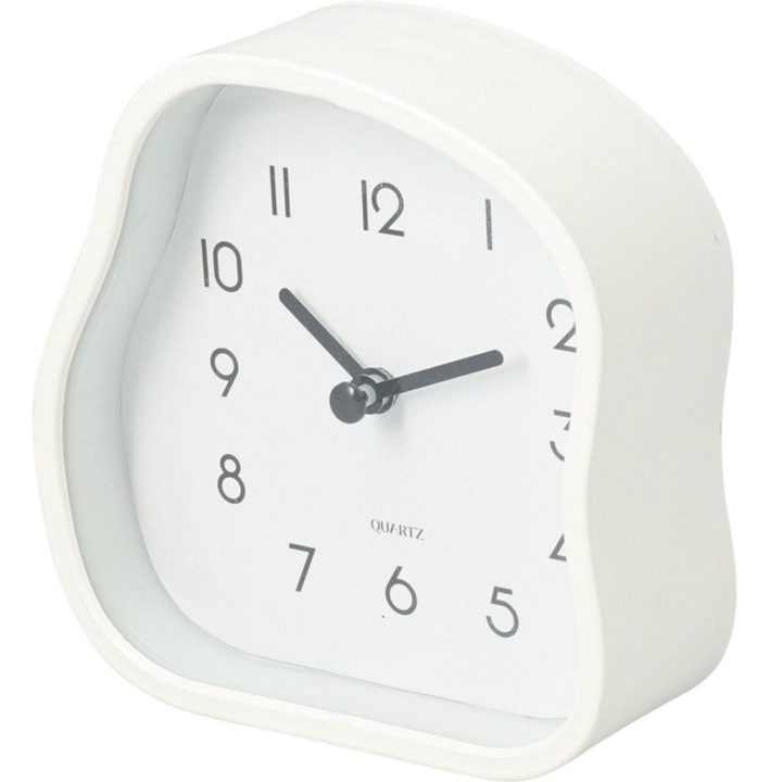 AMORPH asztali óra organikus formával, üveg előlappal, 12 cm, fehér - fehér