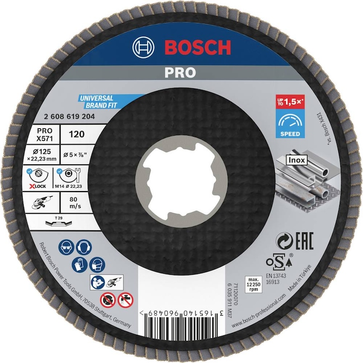 Disc de slefuire evantai PRO X571, conic, 125 mm, G120, X-Lock