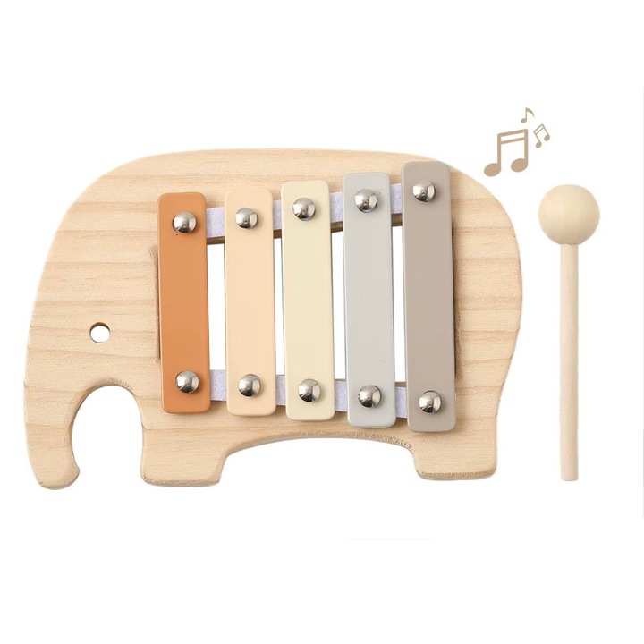 Fából készült xilofon „Elefánt” – oktató hangszer gyerekeknek – színes xilofon 1+ év