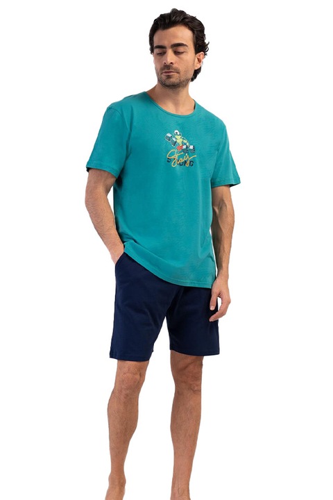 Pijamale barbati Vienetta Man, model Strong Dino, Verde/Bleumarin
