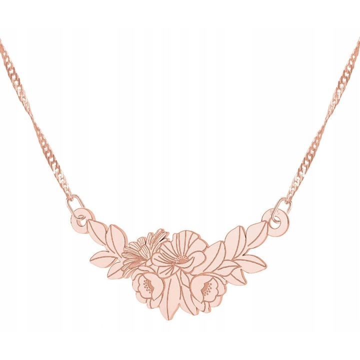 Colier Larezo, aur roz, 42cm + 3cm, argint 925, design floral